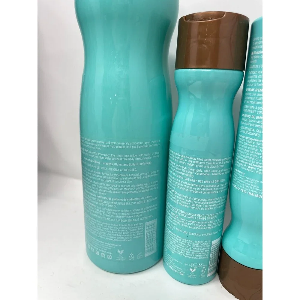 Malibu C Professional Hard Water Wellness Shampoo+Conditioner 9oz + 1L 50% Full